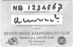 Nederlandse Kampeerauto Club card - reverse side